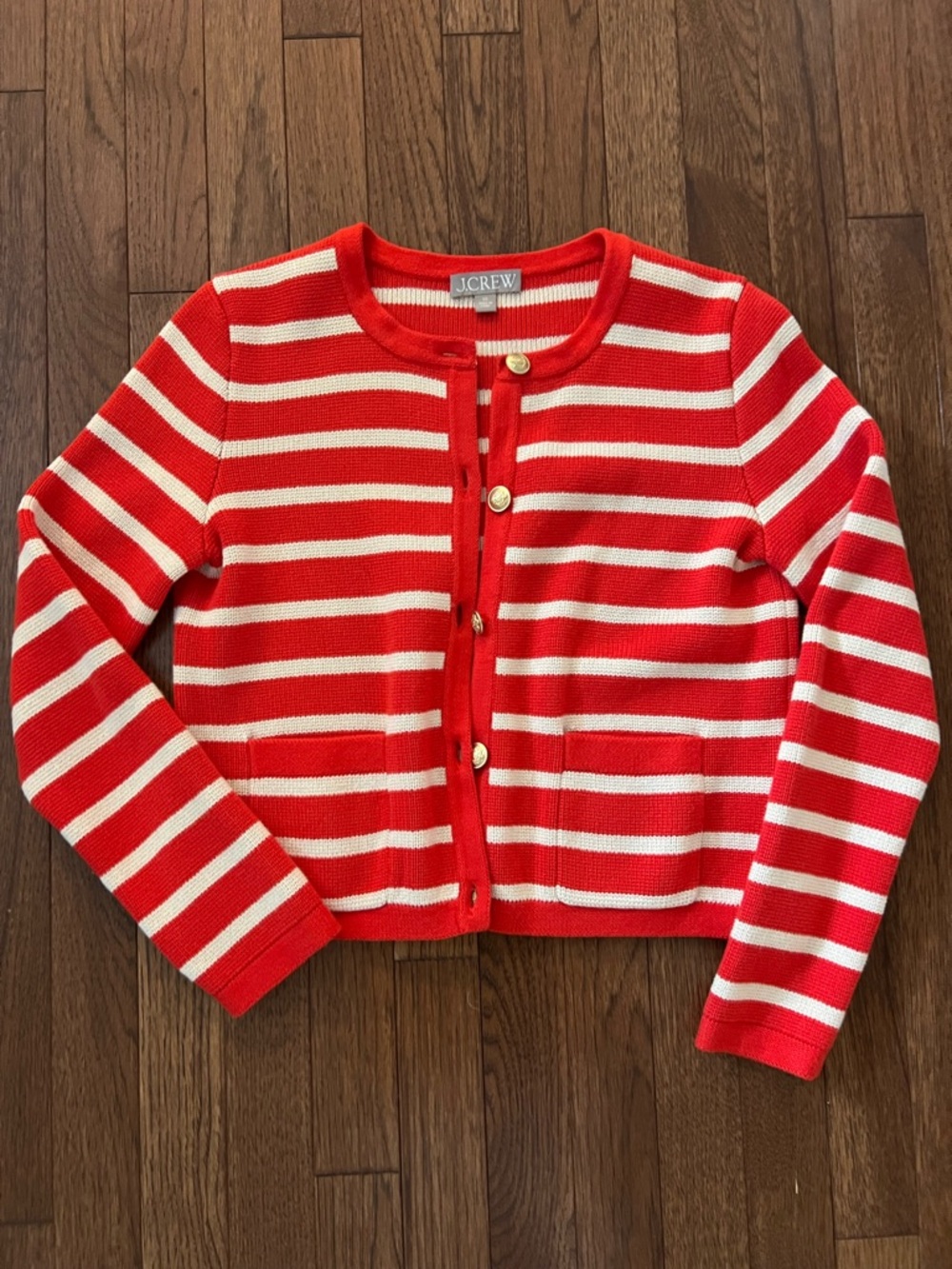 J. Crew Red & Cream Striped Lady Jacket